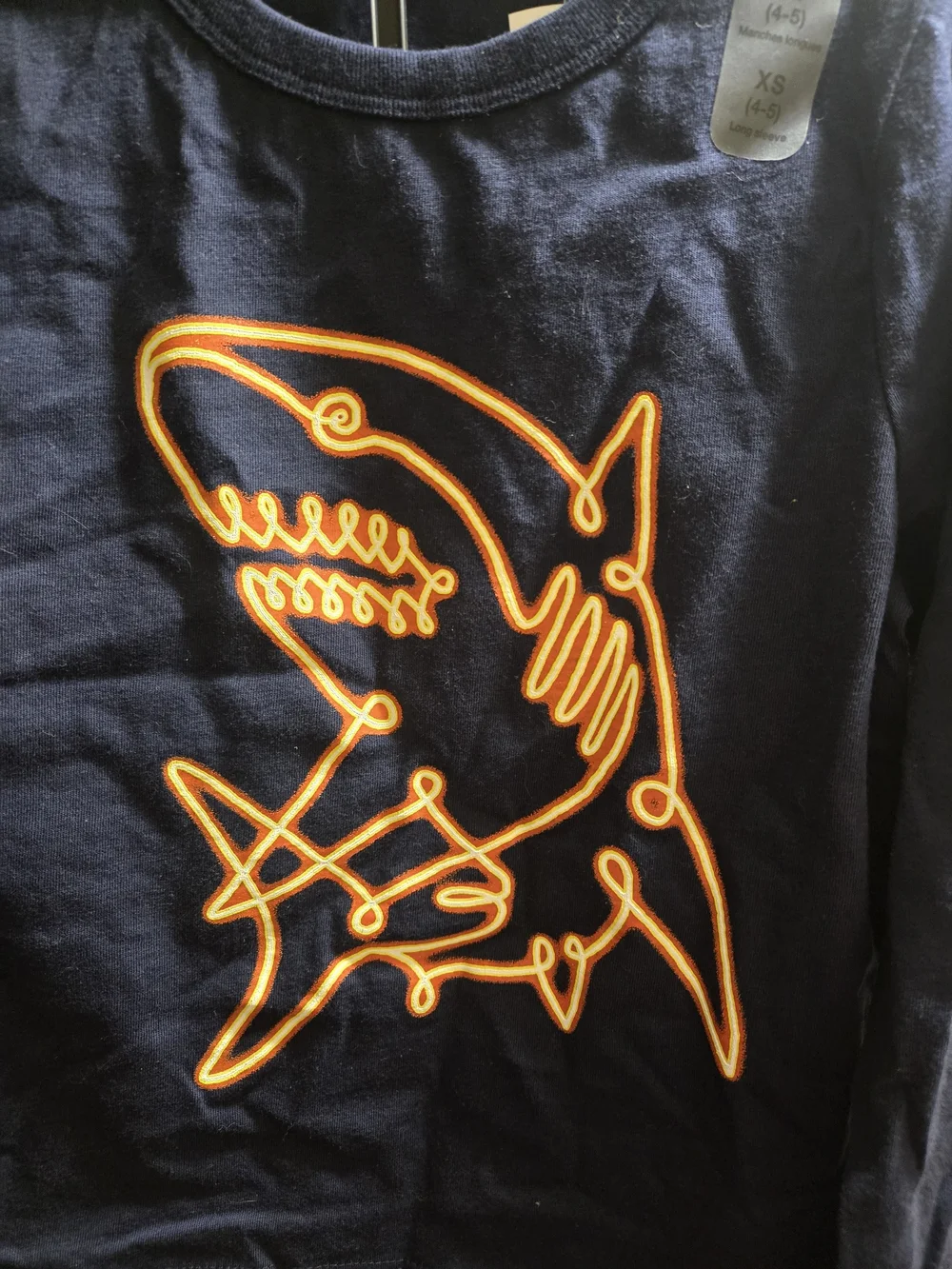 GAP Navy Long-Sleeve Tee with Neon Orange Shark Graphic